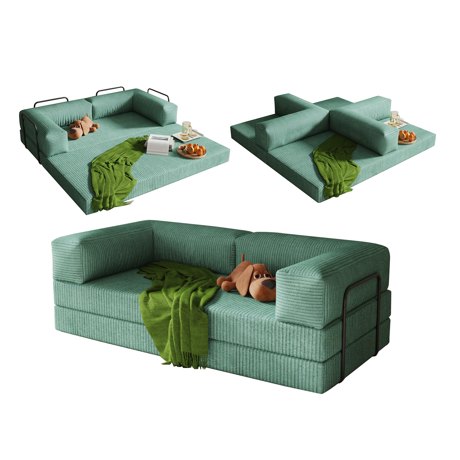 4-in-1 Floor Foldable Sofa Couch Convertible Folding Chair Bed Mattress Fold Out Comfy Lounge with L-Shaped Armrests - Image 2