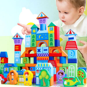 Montessori Educational Wood Toy Color Printing Wooden Building Blocks Set 100 Piece Learning Toys for Children Kids