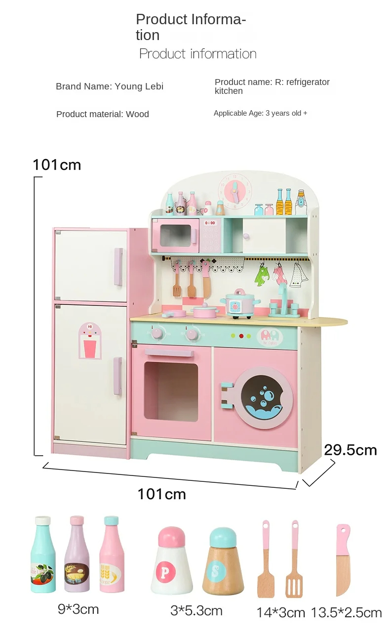 DIY Creative Kitchen Play Toy Educational Pretend Cook with Wooden Blocks Made From Wood Material for Kids - Image 4