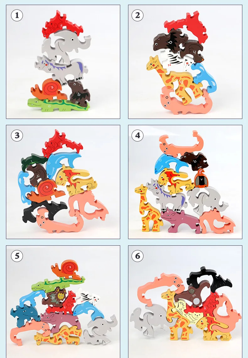 Unisex Wooden Building Blocks for Early Education Creative Stacking Marine Animal Puzzle for Children - Image 2