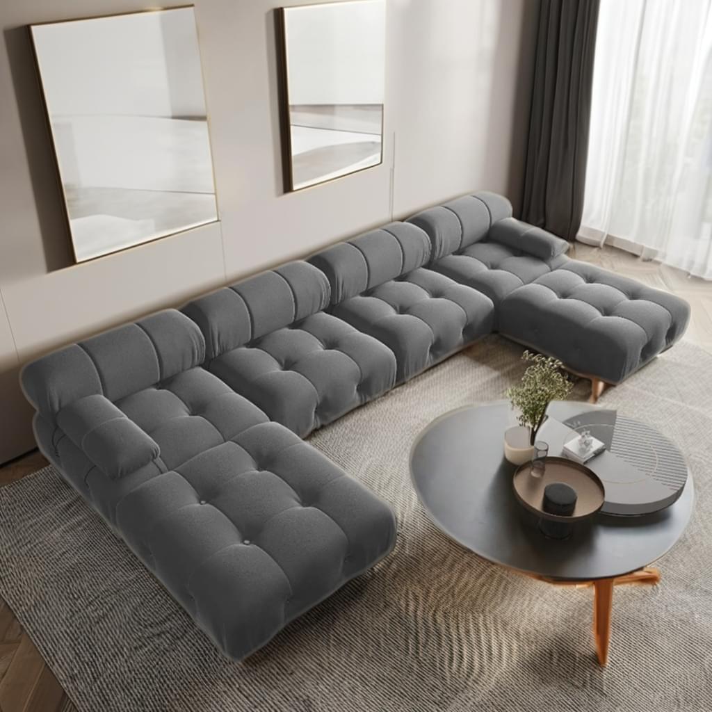 Modern Modular Sofa Set Light Luxury Fabric Buckle Design Living Room Convertible Features Sponge Wood Foam Hotels