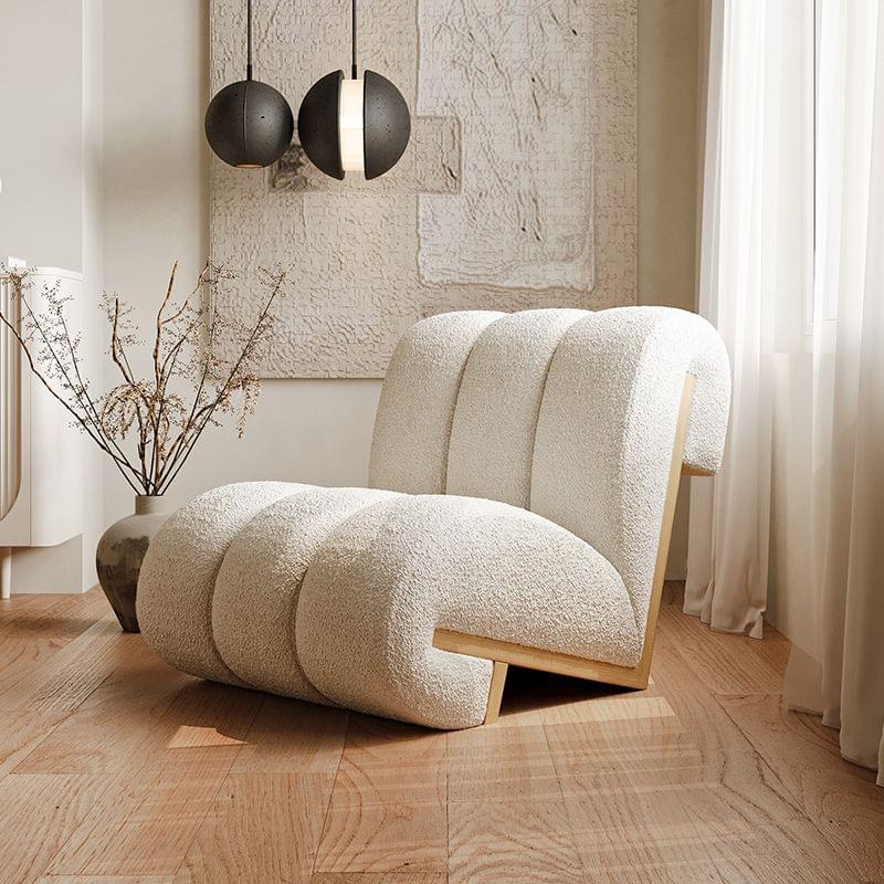 Nordic Contemporary Fabric Single Seater Sofa Chair High Quality Solid Wood and Wool Convertible Design for Living Room Hotel