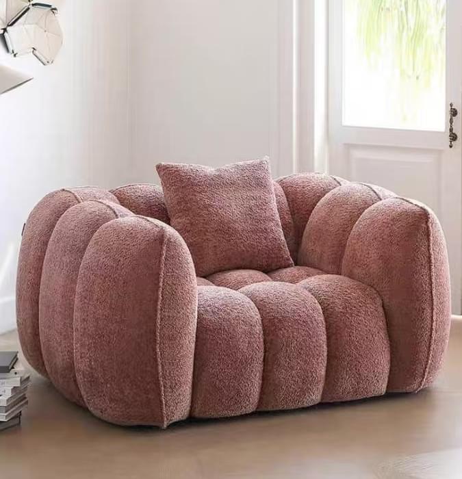Teddy Plush Fabric Quilted Foam Cushion Lounge Chair for Living Room Vacuum Packed Shaping Sofa Set for Hotels