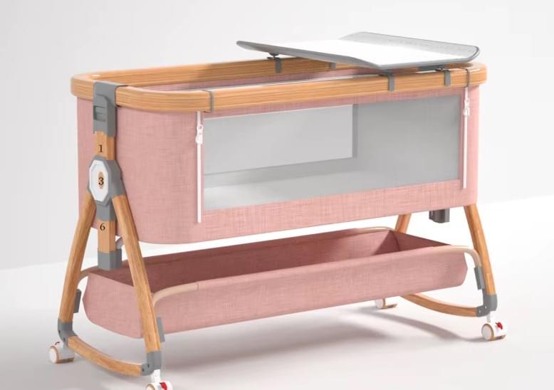 Aluminum Alloy Crib Portable Multi-Functional Cradle Bed with Large Splicing Newborn Bed Foldable Removable BB Bed